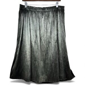 Vtg Pleated Crinkle Pull On Midi Skirt 8‎ Gunmetal Gray Metallic Silver Goth